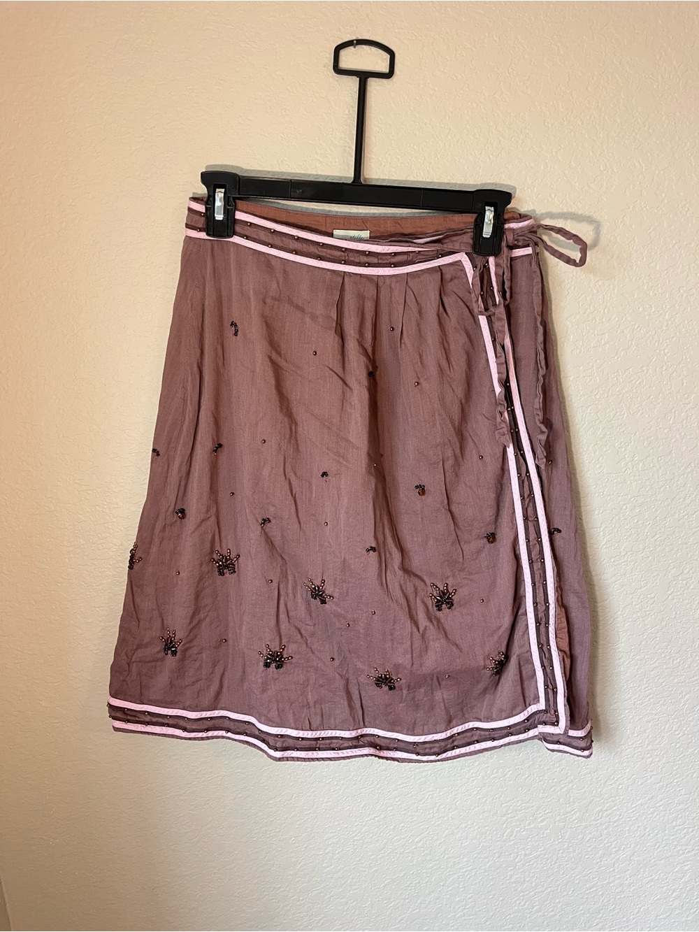 Anthropologie Odille Y2K Dusty Purple Beaded Wrap Skirt Size 4 Boho
